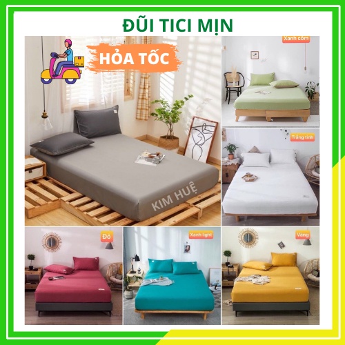 Bộ ga giường và vỏ gối cotton tici Kim Bedding ga gối cotton Hàn Quốc đủ size drap nệm