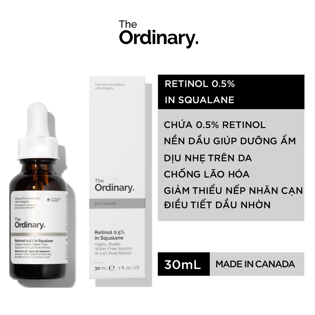 The Ordinary Retinol 0.5% In Squalane Tinh chất Retinoids hạn chế lão hóa, làm mờ, giảm thâm mụn 30ml