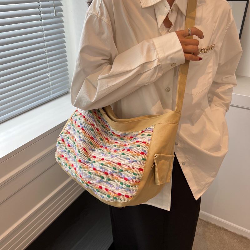 Túi Xách Vải Dệt Màu Sắc Tương Phản Cỡ Lớn 2022 Thời Trang Mùa Hè Phong Cách Hàn Quốc Cho Nữ