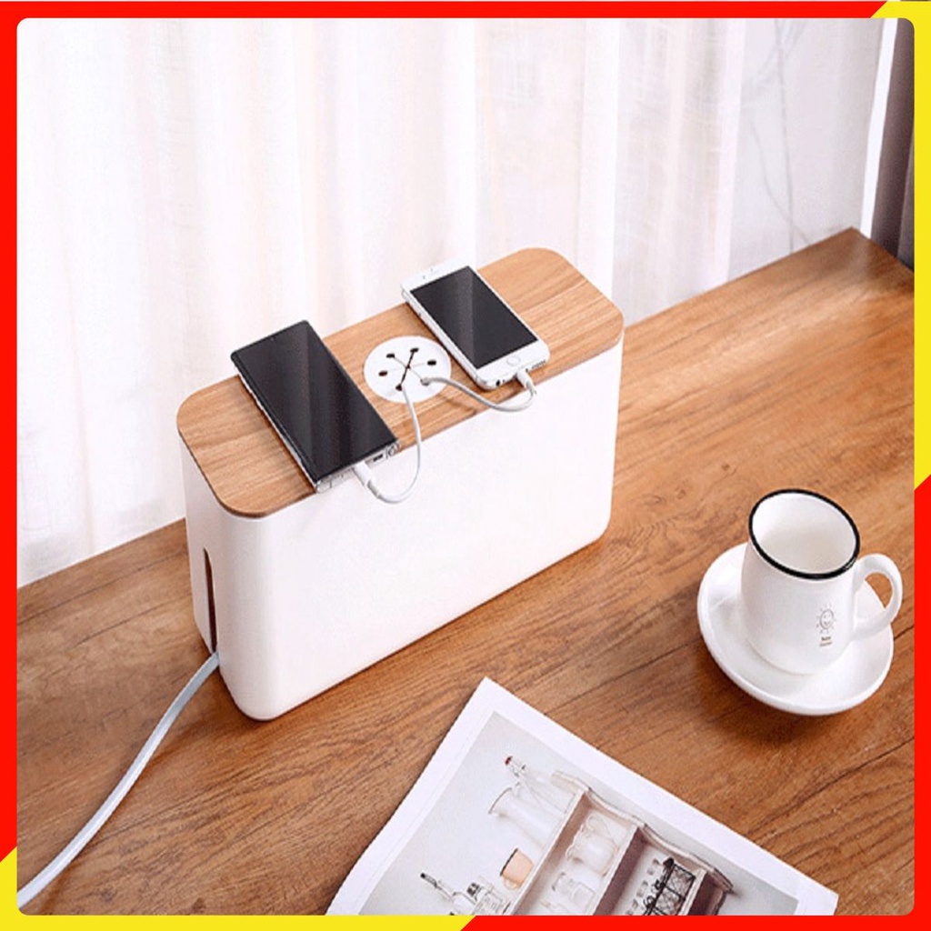 Hộp Đựng Ổ Cắm Điện, Hộp Nhựa ABS Đựng Ổ Điện, Dây Điện, Sạc Cáp Nắp Gỗ An Toàn Tiện Lợi Chống Cháy Nổ Đa Năng