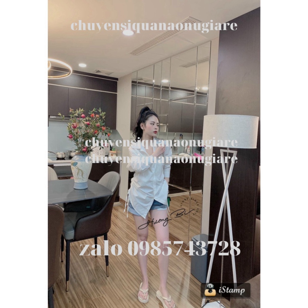 áo sơ mi tay bồng rút eo 2 màu trắng hồng HA00055 chuyensiquanaonugiare