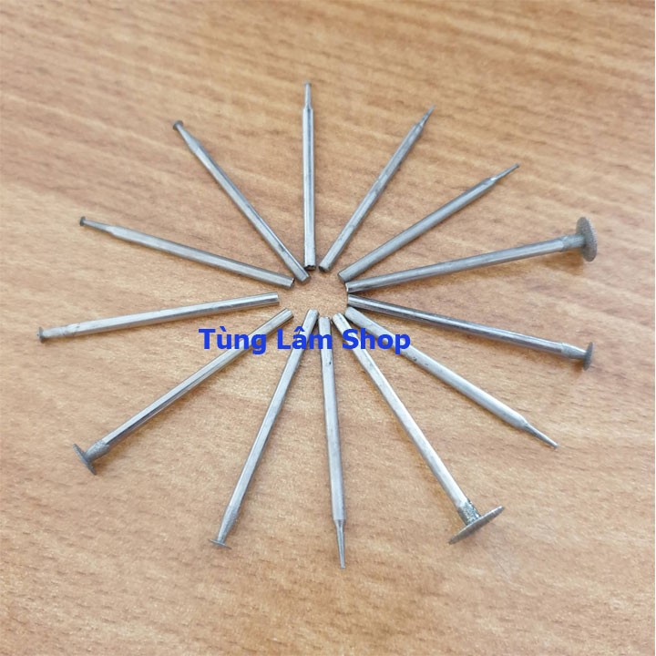 Bộ mũi mài khắc đá, khắc ngọc, mài rang sứ 13 chi tiết chân 2.35mm mũi tỉa tạo hình - mũi mài phủ kin cương đĩa tròn