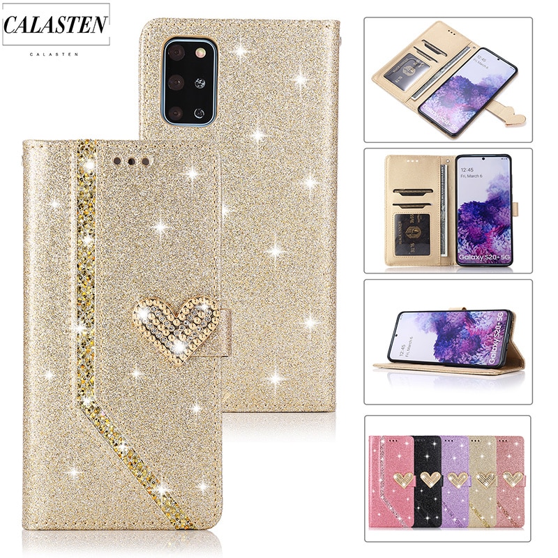 Bao da điện thoại dạng ví nắp lật lấp lánh cho Samsung Galaxy S20 Plus S10 S9 S8 S7 Edge Note 20 Ultra 8 9 10