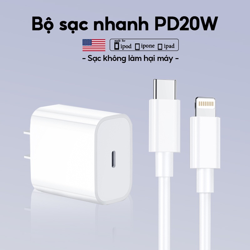 Bộ sạc nhanh IP 20W ⚡️ Cáp sạc IP Bộ sạc PD 20W cho iPhone 13/12/11 / xs / 8 USB-C to Lightning