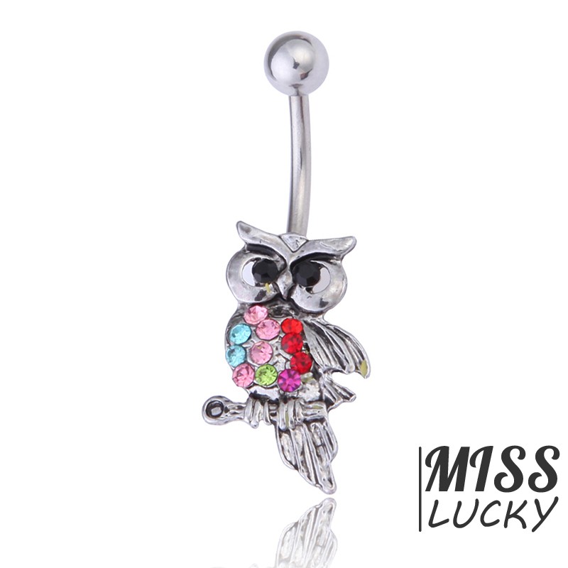 Khuyên rốn hình cú mèo đính đá xinh xắn