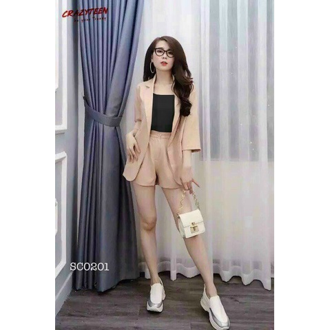 Sét bộ 3 chi tiết áo vét kèm quần đùi thời trang nữ