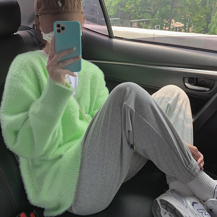 Áo Khoác Cardigan Dệt Kim Tay Dài Dáng Rộng Phong Cách Hàn Quốc