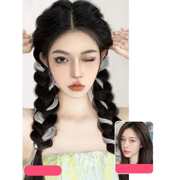 Tóc Giả Nối Dài Màu Xám Hồng Xám Thời Trang Mùa Hè Hàn Quốc Cho Nữ