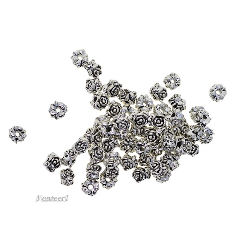 Set 50 hạt hoa hồng dùng tự làm trang sức bằng hợp kim màu bạc Tây Tạng