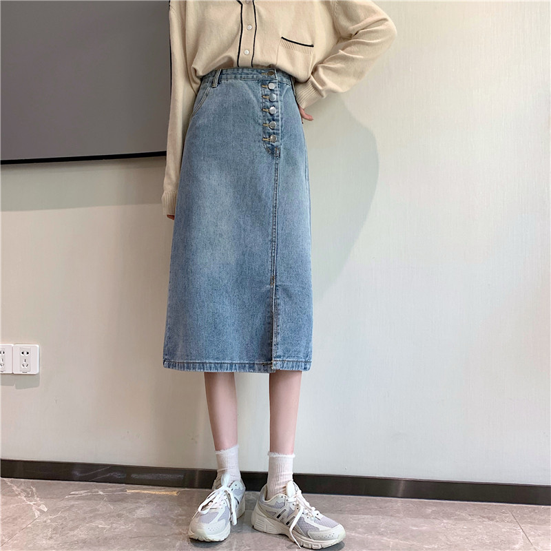 Chân Váy Denim Lưng Cao Dáng Chữ A Phong Cách Hàn Quốc