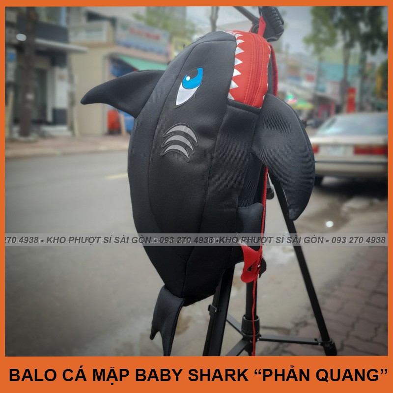 [Rẻ vô địch] Balo cá mập phản quang đựng nón bảo hiểm cao cấp màu đen siêu cute đi du lịch