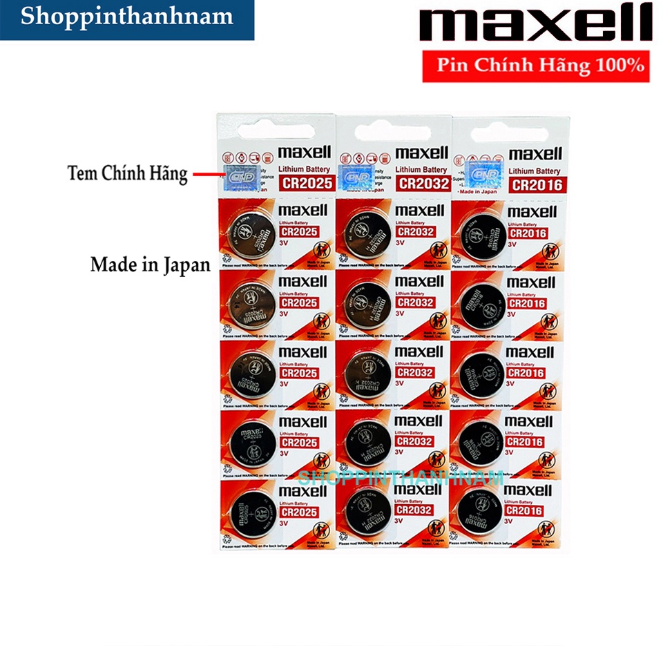 Vỉ 5 viên pin Maxell CR2032 / CR2025 / CR2016 / CR1632 / CR1220 / CR1620 / CR1616 chính hãng