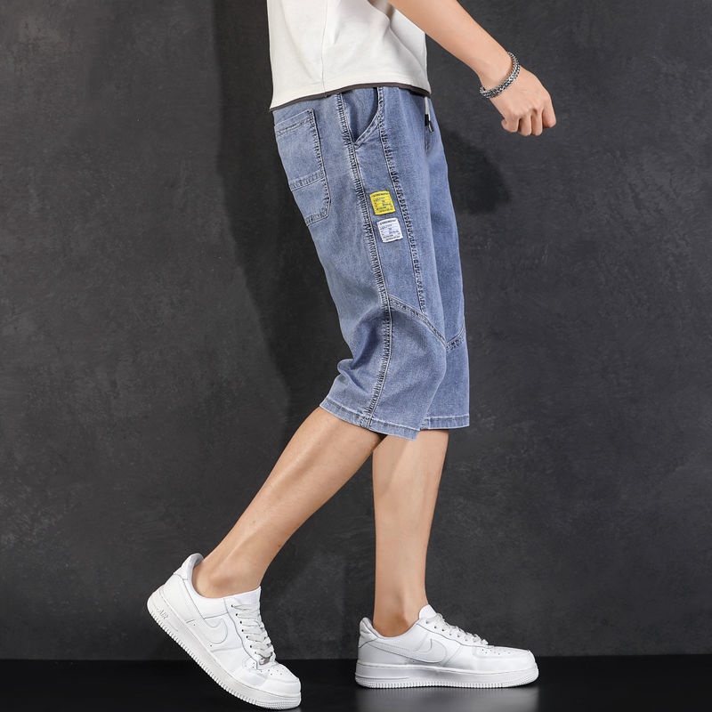 Quần short jean lửng dáng mỏng cỡ lớn thời trang mùa hè giản dị cho nam