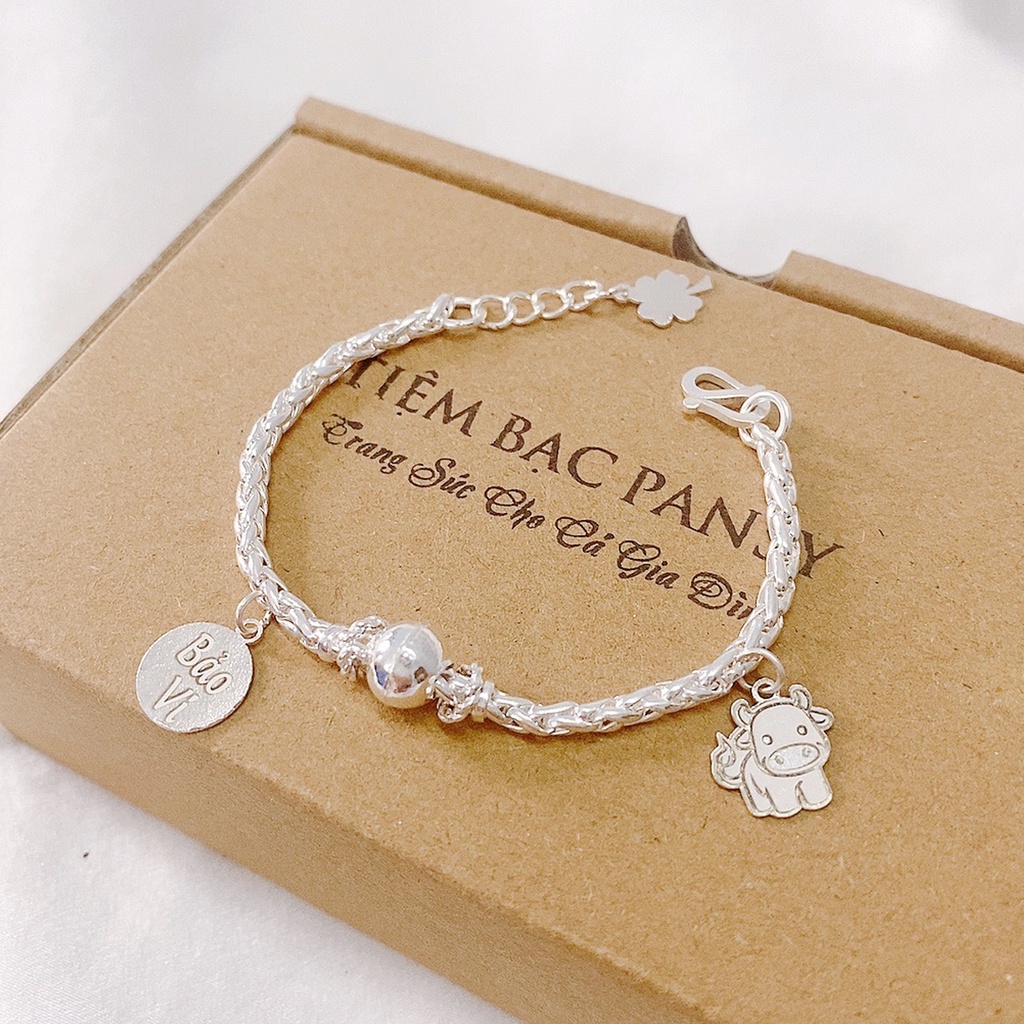 Lắc bạc cho bé PANSY hoạ tiết bi mix charm bạc ta - Vòng bạc trẻ em khắc tên miễn phí