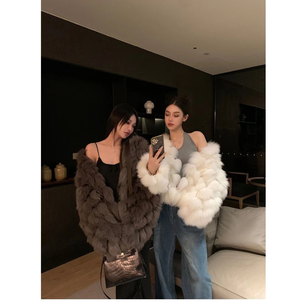 Áo Khoác Giả Lông Cáo Dáng Ôm Ngắn Thời Trang Mùa Đông 2022 Cho Nữ