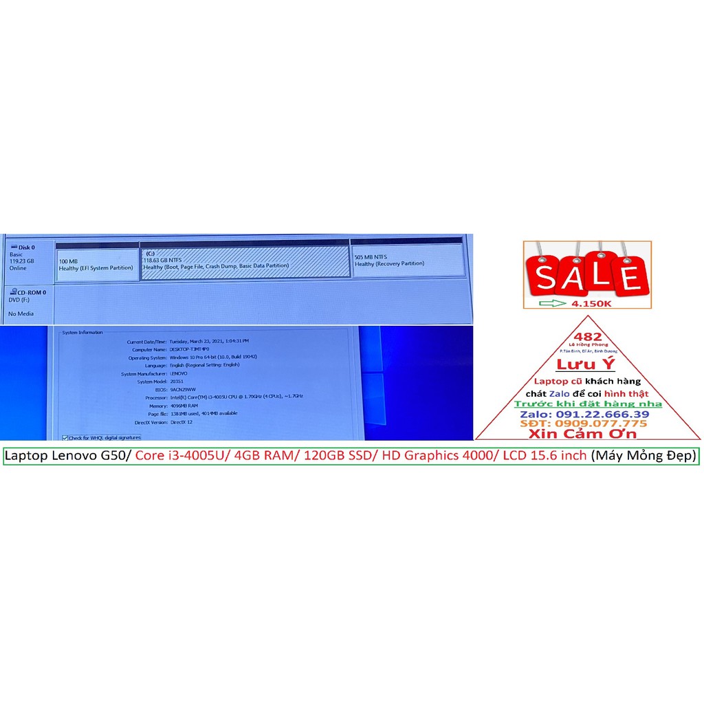 Laptop Lenovo G50/ Core i3-4005U/ 4GB RAM/ 120GB SSD/ HD Graphics 4000/ LCD 15.6 inch (Máy Mỏng Đẹp) | BigBuy360 - bigbuy360.vn