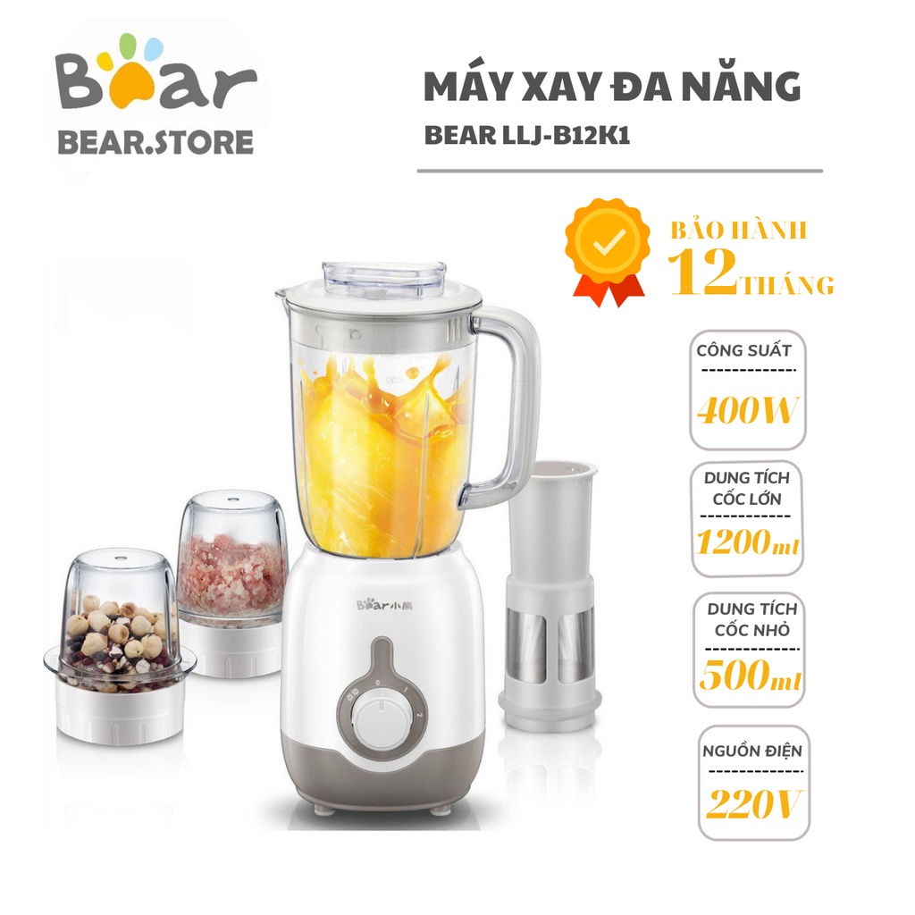 [CÓ SẴN] Máy Xay Sinh Tố, Máy Xay Đa Năng BEAR LLJ-B12K1 Chính Hãng- Dung Tích 1.2L ( Bảo Hành 12 Tháng)