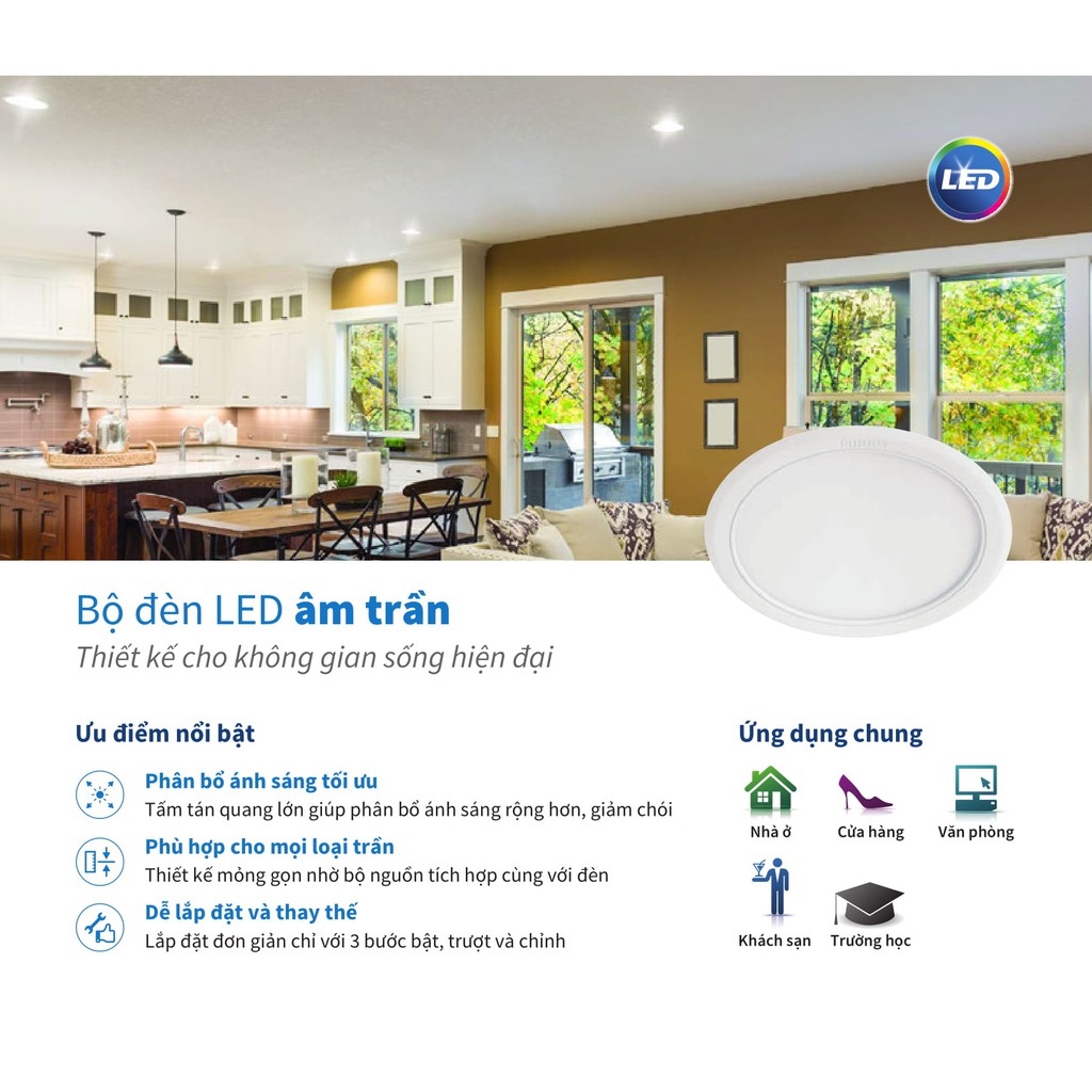 Đèn Led Âm Trần 7W-9W-13W Philips Downlight 59448/59449/59464 MESON 105/D105/D125 - Ánh Sáng Trắng  & Trung Tính & Vàng