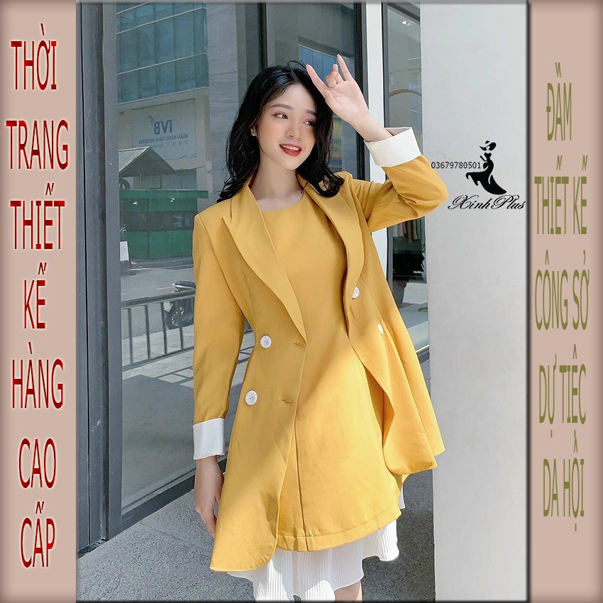 Set Đầm chữ A cọc tay chân dập li kèm áo khoác vest dáng dài, đầm công sở , váy công sở | BigBuy360 - bigbuy360.vn