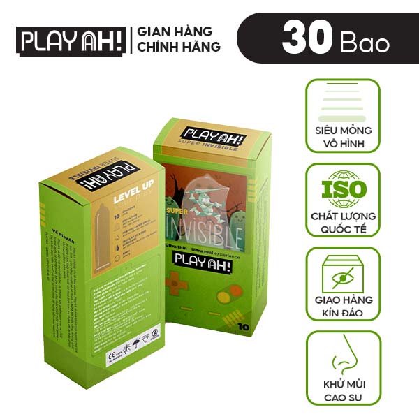 [Mua Kèm Deal 0Đ] Combo 3 Bao Cao Su PLAYAH Super Invisible Siêu Mỏng 3 Hộp 10 bao