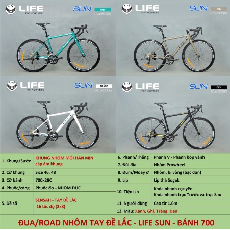 Xe đạp đua LIFE SUN Khung hợp kim nhôm Bộ đề SENSAH 2x8 16 Tốc độ