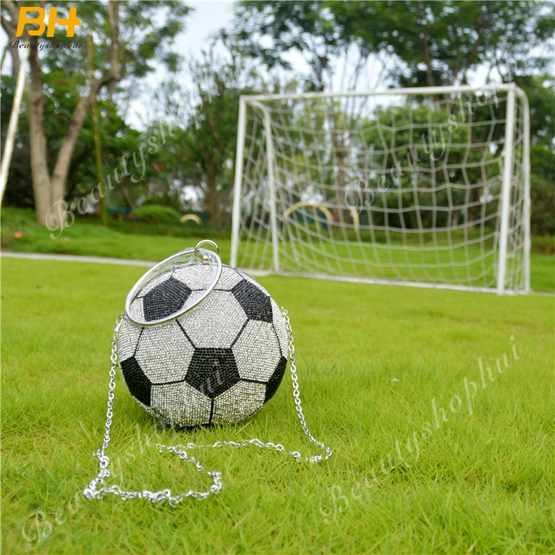 Túi Xách Nhựa Đính Đá Hình Quả Bóng Phối Dây Xích Thời Trang Cho Nữ