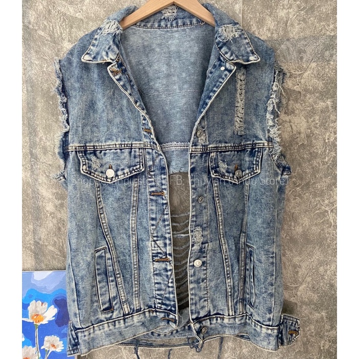 Áo khoác bò 3 lỗ, áo bò rách⚡️Andu Store⚡️ phong cách bụi ngầu