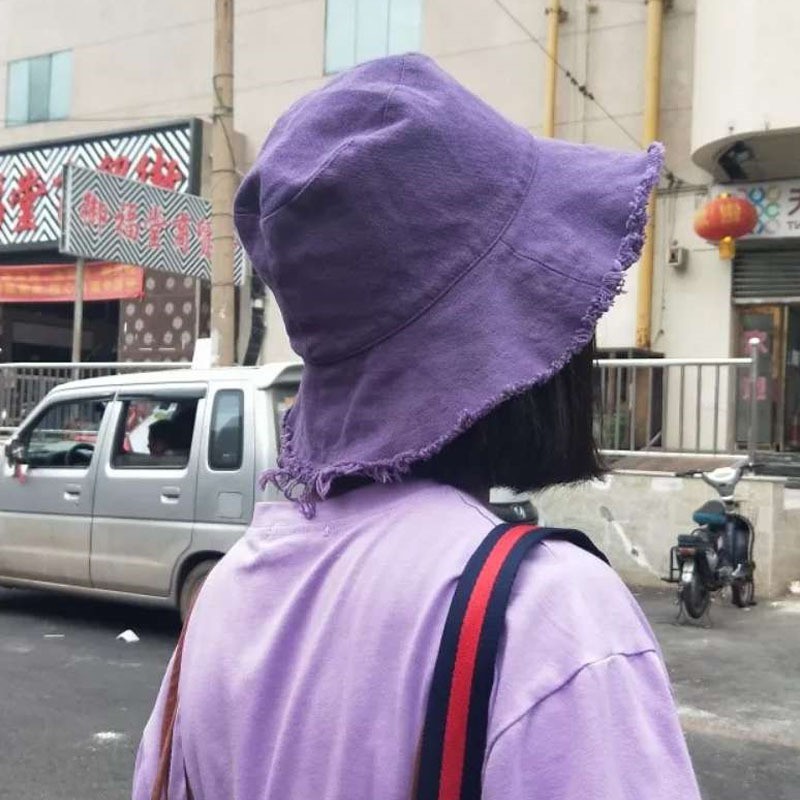 HÌNH THẬT. Mũ nón trơn phối viền tua rua xinh xắn phong cách Hàn Quốc. Nón tai bèo viền rách