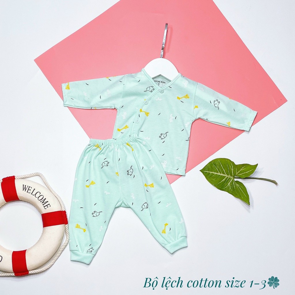 Bộ Dài Tay Sơ Sinh Cúc Lệch Chất Liệu Cotton In Họa Tiết LeeLee Cho Bé Trai Bé Gái (MÃ MỚI)