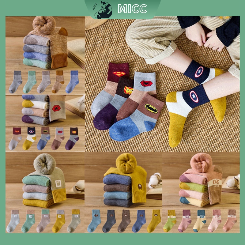 Bộ 5 Đôi Vớ Nhung Dày Họa Tiết Hoạt Hình Dễ Thương Cho Bé