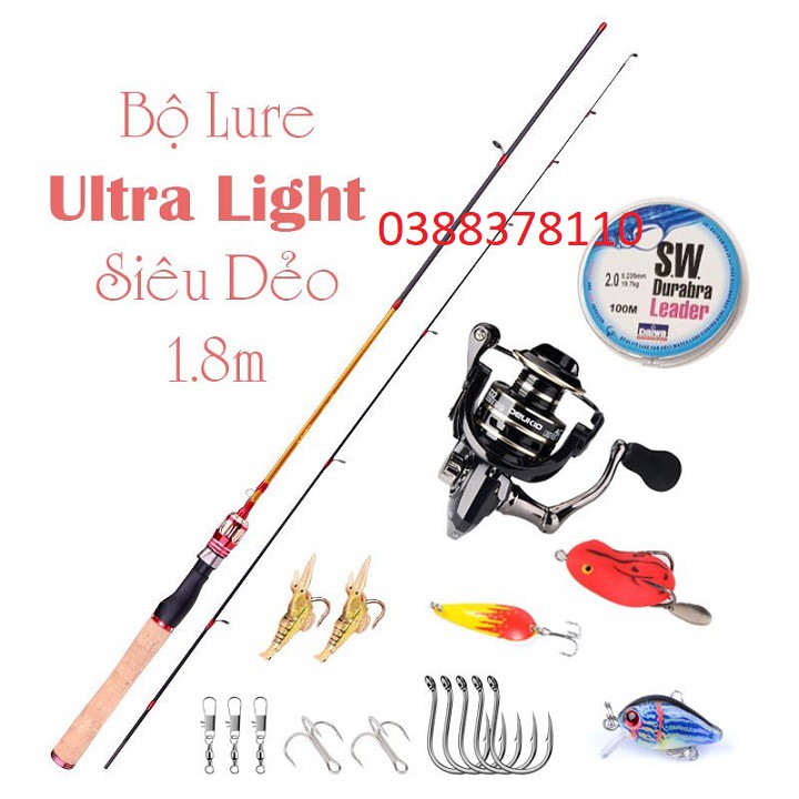 Bộ Cần Câu Lure Siêu Dẻo Ultralight Cần UL 1.8m, Máy Deukio Kim Loại, Sét Phụ Kiện Lure - BC 4