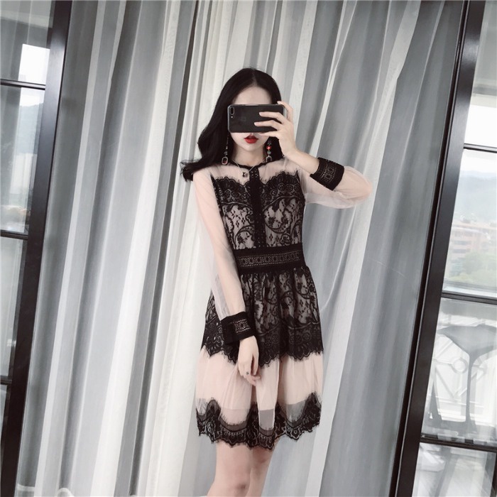 Đầm dáng xòe nữ tay dài midi Emilyshop