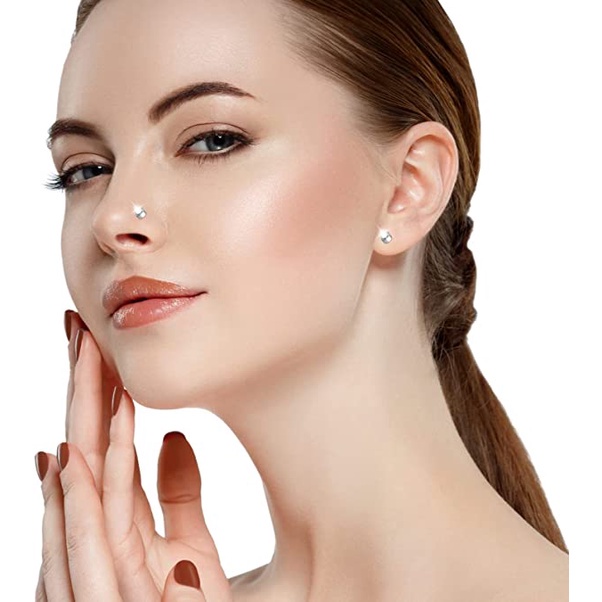 Set 12 Khuyên Kẹp Mũi / Môi / Tai / Mũi Nam Châm Đính Đá Pha Lê Nhiều Màu Chất Lượng Cao