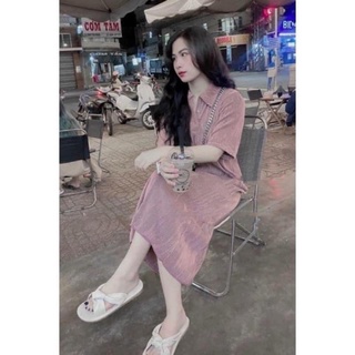Váy suông cổ bẻ dập li cho nữ