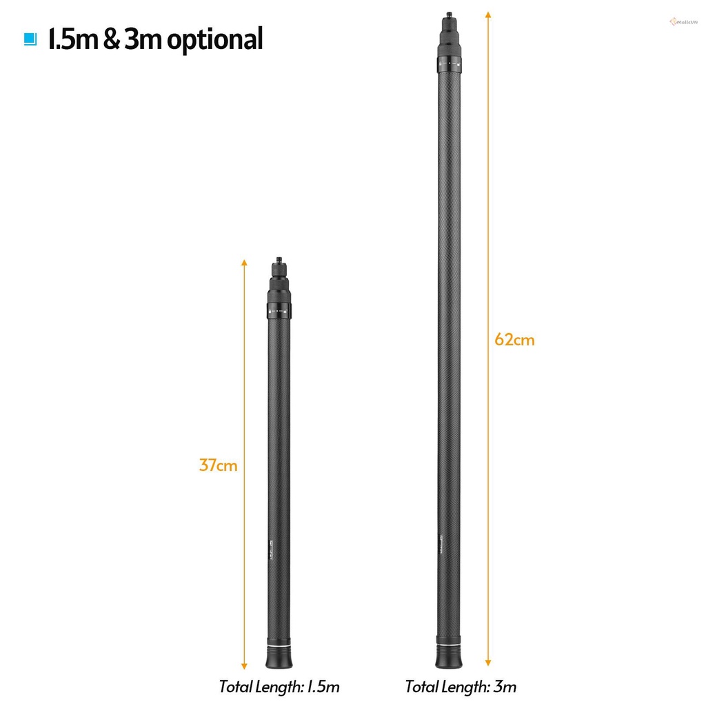 Gậy selfie bằng sợi carbon 1.5m/4.9ft có thể điều chỉnh với vít vặn 1/4inch cho Insta 360 One X/One X2/One R Panoramic