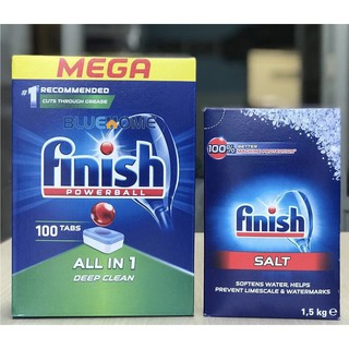 Combo viên rửa bát finish 100 viên all in 1 + muối finish 1,2kg