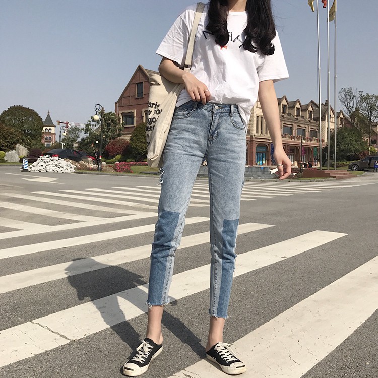 (ORDER) Quần bò baggy mix màu cá tính phiên bản không rách siêu trendy cá tính ulzzang  (ảnh thật)