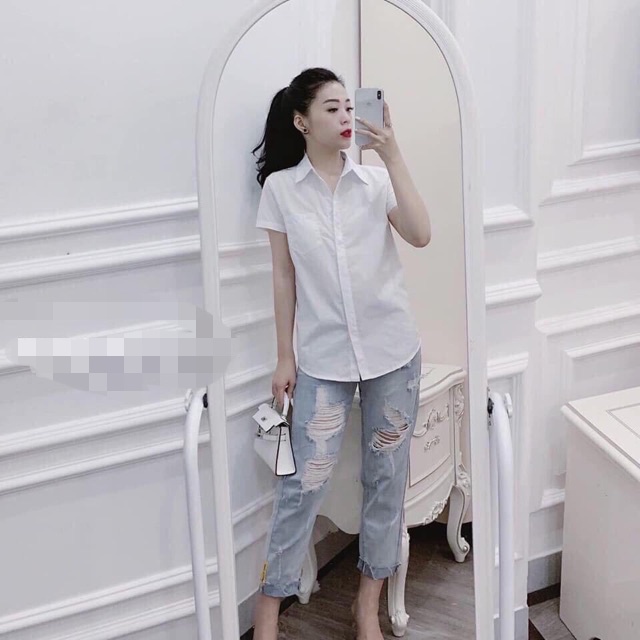ÁO SƠ MI CỘC TAY MÀU TRẮNG CHO NỮ, ÁO SƠ MI NGẮN TAY MẶC ĐI HỌC ĐI LÀM