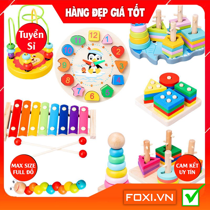 Bộ đồ chơi gỗ Foxi-Đồ chơi trẻ em thông minh-xâu hạt làm toán Montessori sáng tạo-khéo léo-siêu rẻ