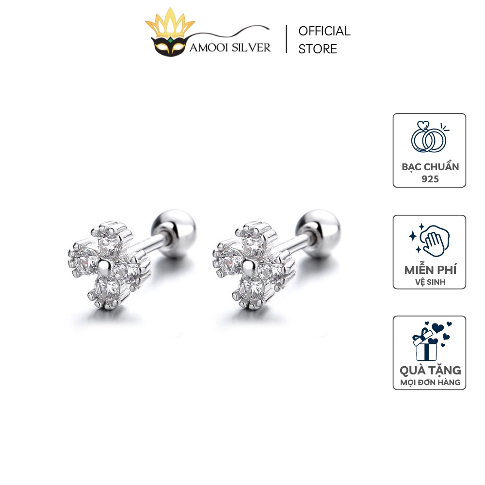 Bông tai bạc S925 hoa 4 cánh chui vặn nhí - Amooi Silver AB169
