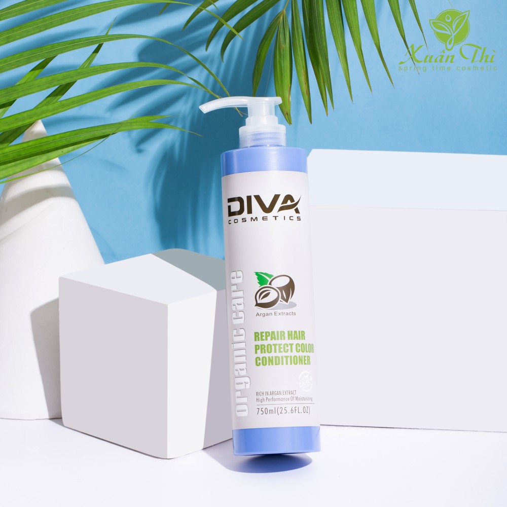 Dầu xả phục hồi giữ màu DIVA 500ml/750ml giàu Vitamin E, tinh dầu Argan và Keratin giúp nuôi dưỡng và giữ bền màu tóc