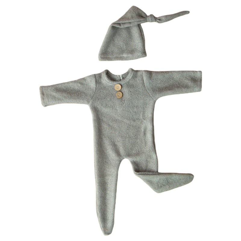 Set Đồ 2 Món Gồm Áo Liền Quần + Nón + Băng Cài Đầu Làm Phụ Kiện Chụp Ảnh Cho Bé Sơ Sinh