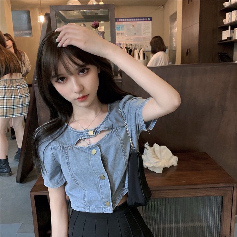 Áo Croptop jean nữ phong cách hàn quốc mẫu mới mã QD070