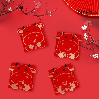 Set 16 bao lì xì đỏ in hình con trâu kiểu hoạt hình dễ thương