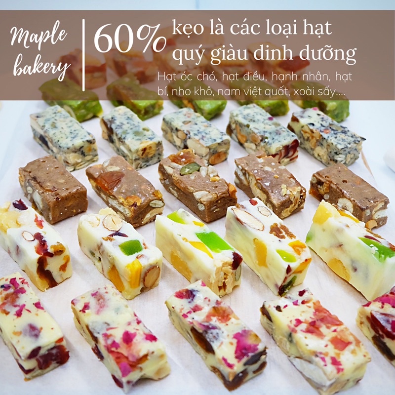 [HOT] KẸO NOUGAT kẹo hạnh phúc siêu hạt, mứt, ít ngọt, healthy túi 100g