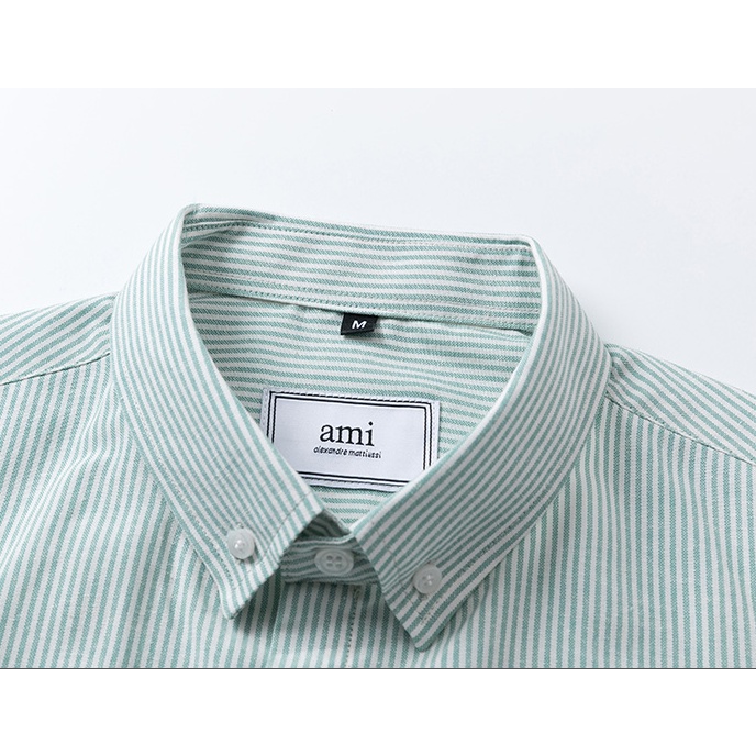 Ami Paris Áo Sơ Mi Tay Dài Vải Oxford Kẻ Sọc Thêu Hình Trái Tim Thời Trang Mới