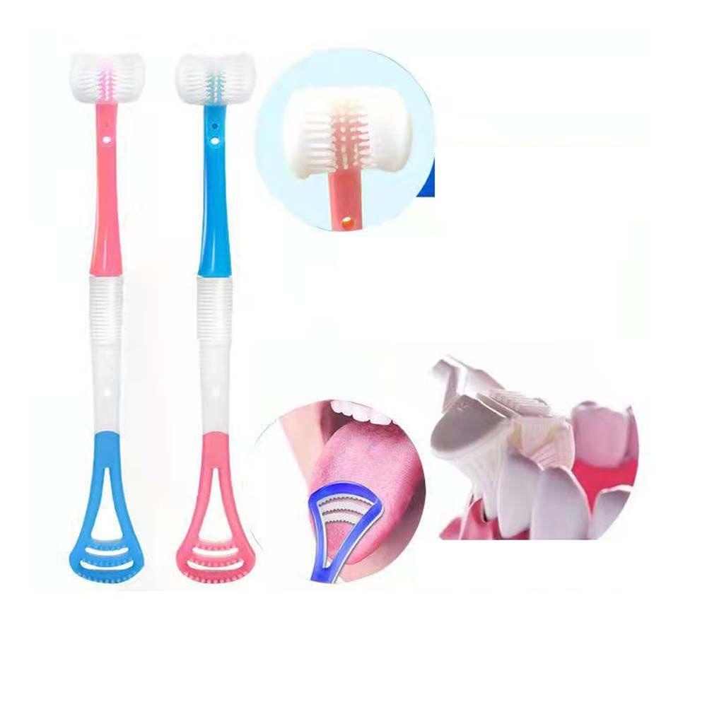 Set 4 Bàn Chải Đánh Răng Ba Mặt Tay Cầm Nhựa Lông Mềm Chăm Sóc Răng Miệng