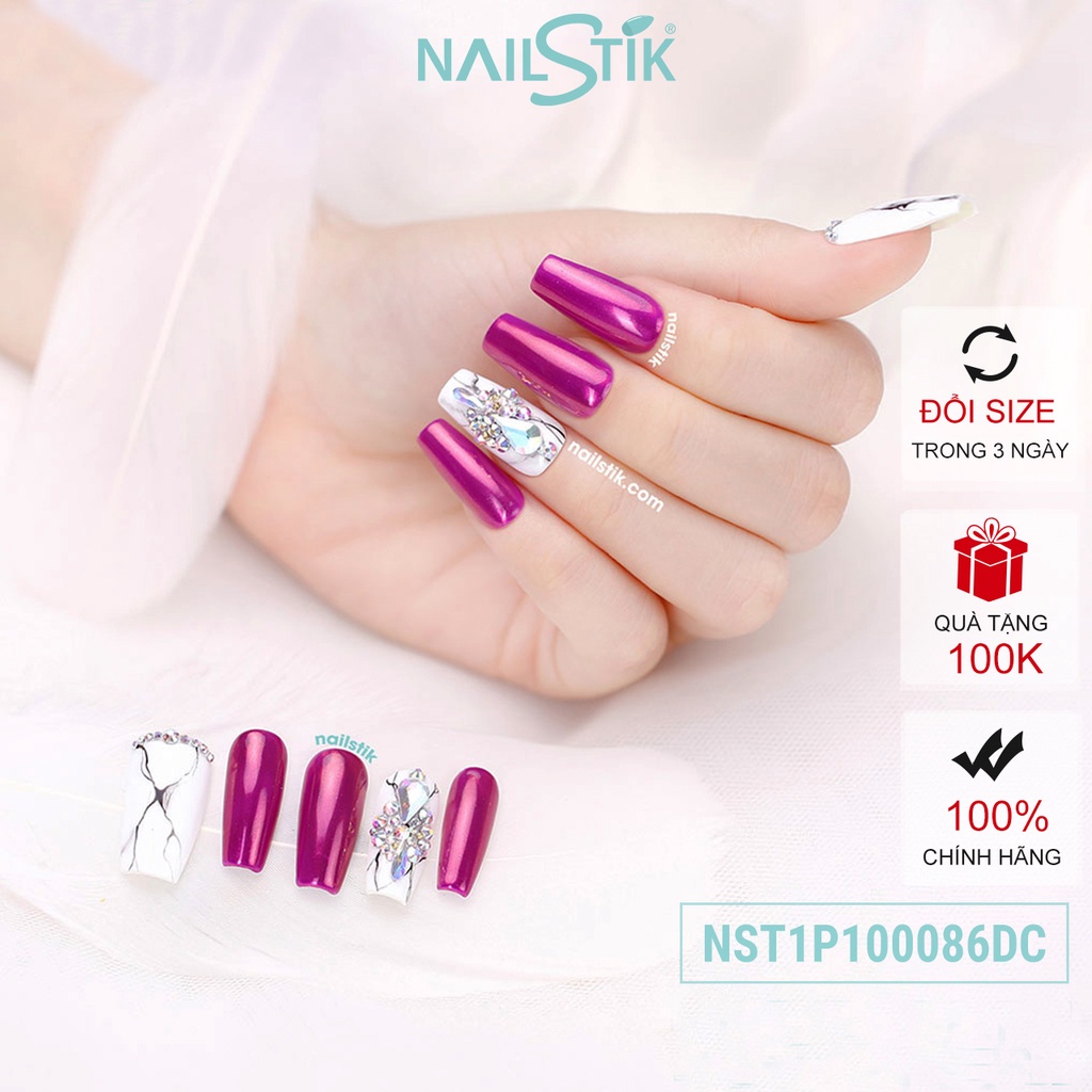 Móng úp thiết kế by NAILSTIK, màu hồng trắng, form móng coffin, dài 086