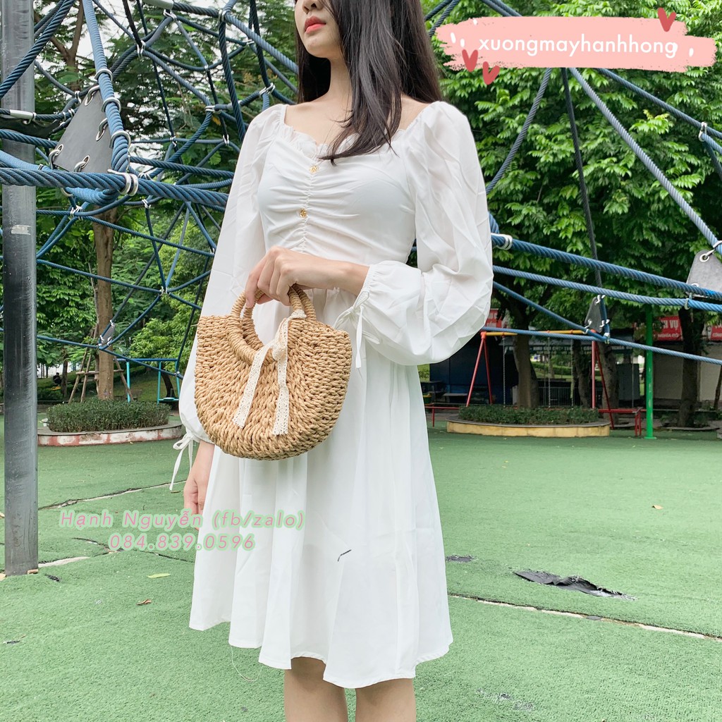 Váy Trắng dự tiệc Tiểu Thư - Váy Dài Tay Mùa Thu - Xưởng May Hạnh Hồng | BigBuy360 - bigbuy360.vn