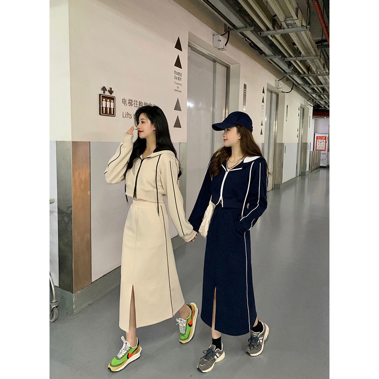 Set Áo Hoodie Và Chân Váy Lưng Cao Thời Trang Năng Động Cho Nữ